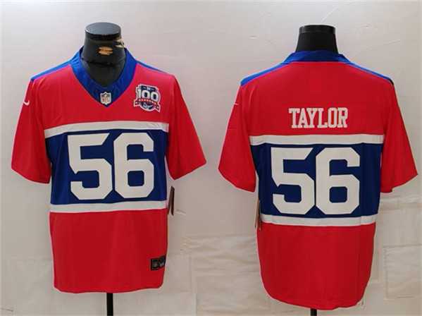 Mens New York Giants #56 Lawrence Taylor Century Red 100TH Season Commemorative Patch Limited Stitched Jersey->new york giants->NFL Jersey